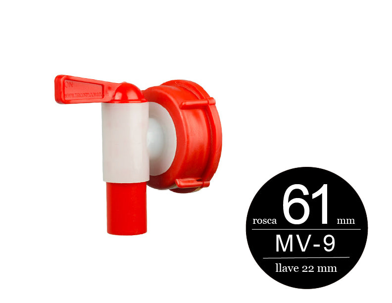 Válvula con cierre de palanca de media vuelta y sistema de auto-venteo para garrafas grandes con rosca de 61 mm, diseñada para líquidos como agua, solventes, jabón líquido, gasolina y aceite; flujo continuo y diseño anti goteo. Válvula con cierre de palanca de media vuelta y sistema de auto-venteo para garrafas grandes con rosca de 61 mm, diseñada para líquidos como agua, solventes, jabón líquido, gasolina y aceite; flujo continuo y diseño anti goteo.